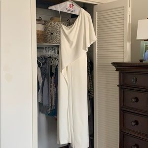 White one-shoulder jumpsuit